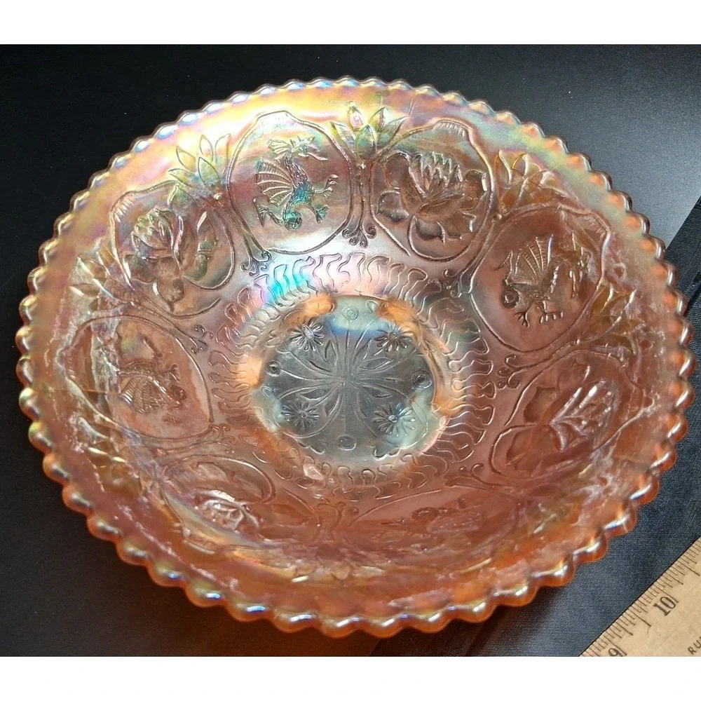 Carnival Glass Bowl  on‎ Pedestal with Dragon and Lotus pattern